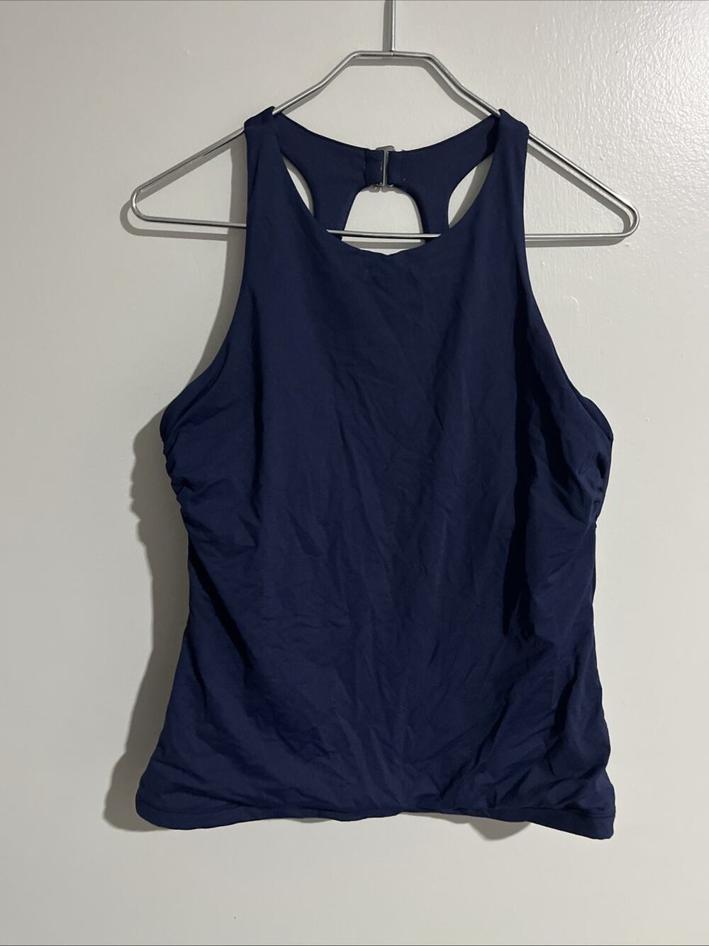 Athleta Navy Blue Maldives Tankini Built-in Bra Cutout Back swim wear Sz 34BC